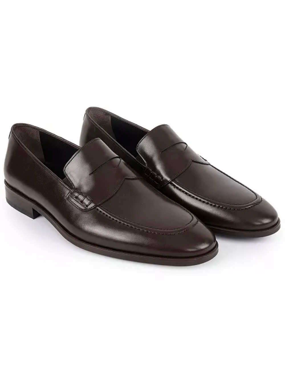 Men's Brown Leather Penny Loafers - Smooth Slip-On Dress Shoes Sizes 44